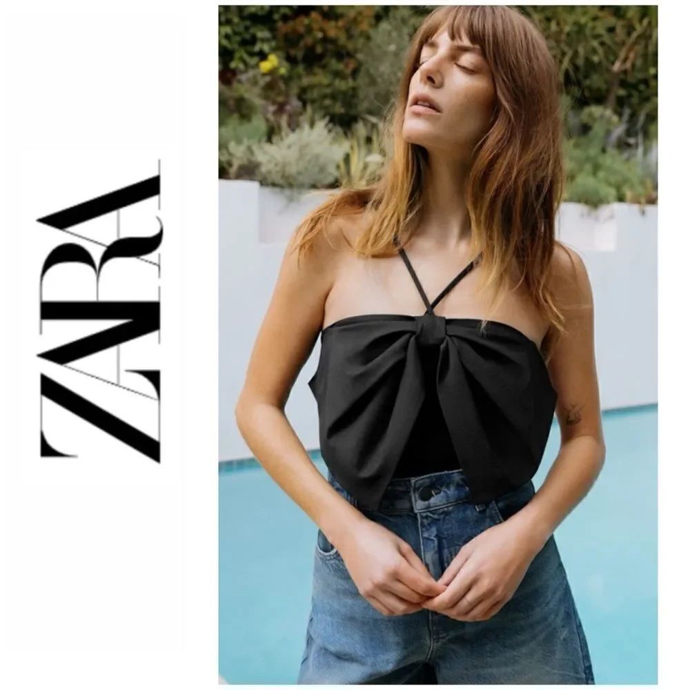 NWT Zara Blogger’s Favorite Black Voluminous Bow Bodysuit, Size Small